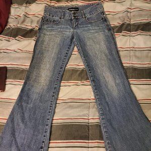 Embellished bootcut jeans. Express, size 3/4